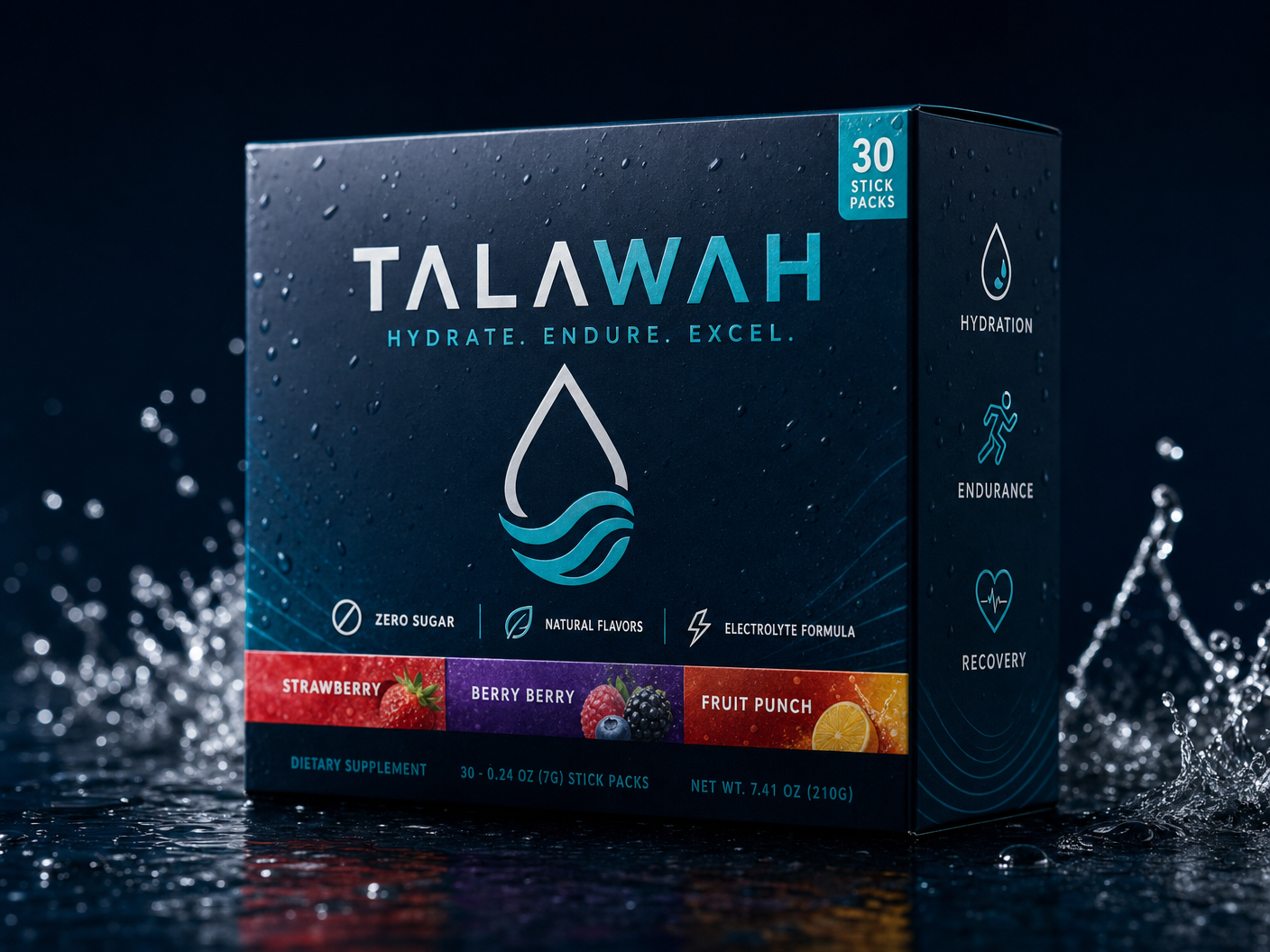 Talawah Performance Hydration — Variety Pack with Strawberry, Berry, and Fruit Punch flavors